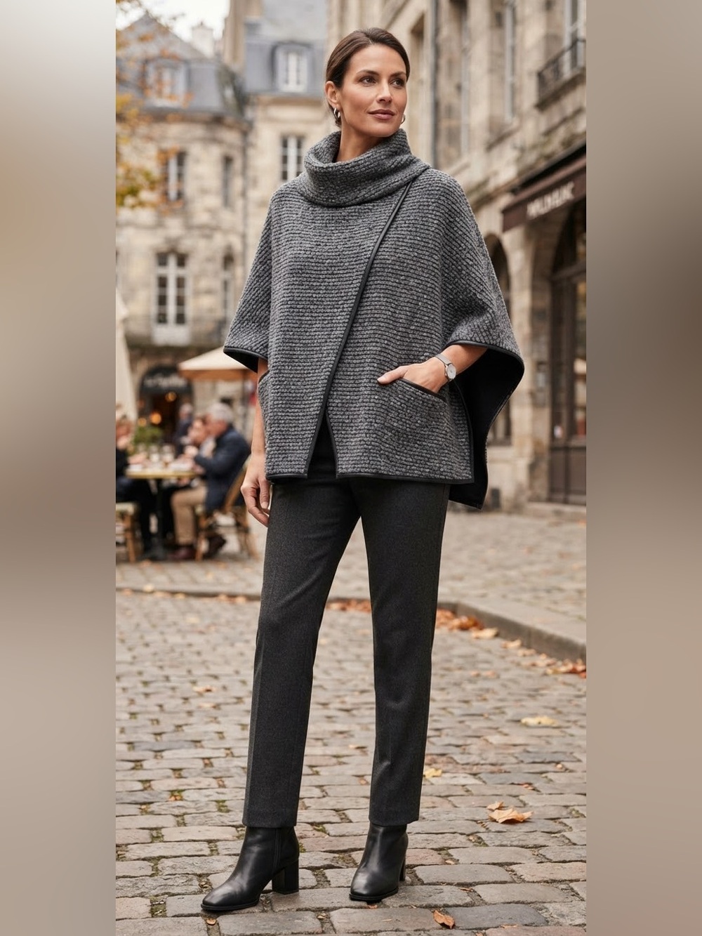 (#154) PAPILLON Cape with Faux Leather Trim
